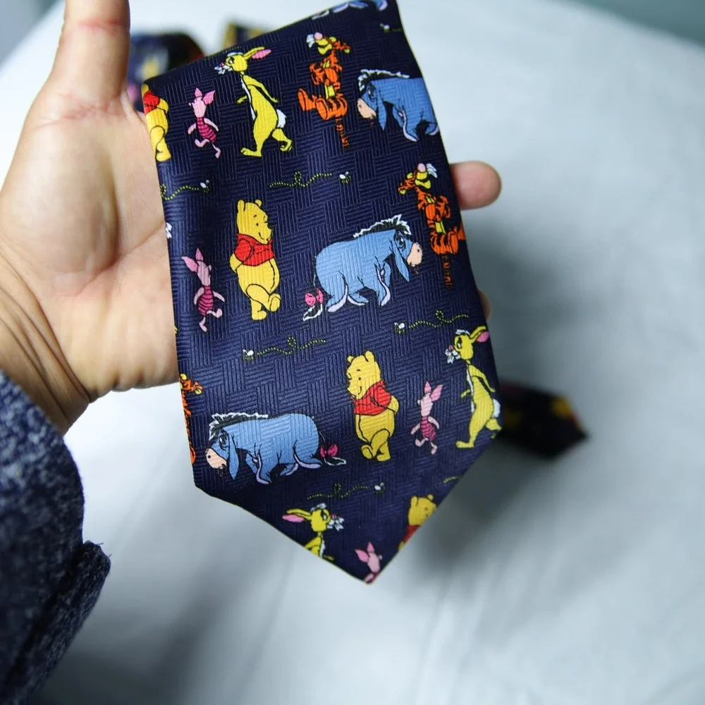 Disney Winnie the Pooh Navy Blue Silk Necktie Hundred Acre Wood Characters Tie